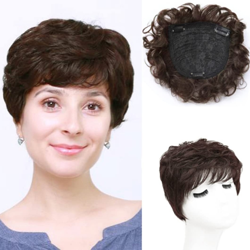 Natural Curly‎ Replacement Wiglet Hairpiece Short Clip in Wavy Hair Topper